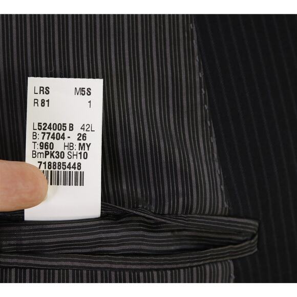 Calvin Klein Men's Black Striped Peak Lapels Slim Fit 2-Btn Wool Suit 42L - Picture 10 of 11
